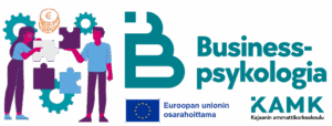 Business-psykologia -hankkeen logo, Euroopan unionin osarahoittama logo sekä KAMKin logo