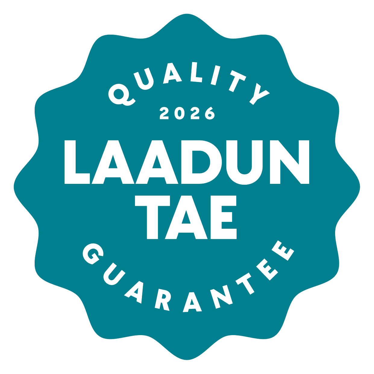 Leimagrafiikka, jossa lukee "Laadun tae, 2026, Quality Guarantee"