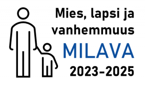 Milava-hankkeen logo jossa lukee "Mies, lapsi ja vanhemmuus MILAVA 2023-2025"