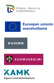 Elinkeino-, liikenne- ja ympäristökeskuksen, Euroopan unionin osarahoittama, Kuhmon kunnan, Suomussalmen kunnan sekä KAMKin logot